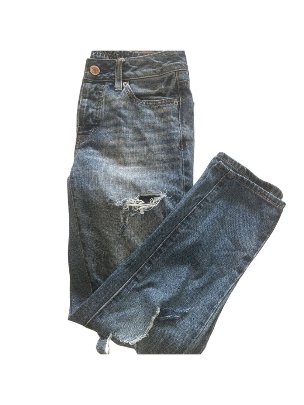 American Eagle Outfitters Boy Crop Distressed Jeans Relaxed Fit Size 00